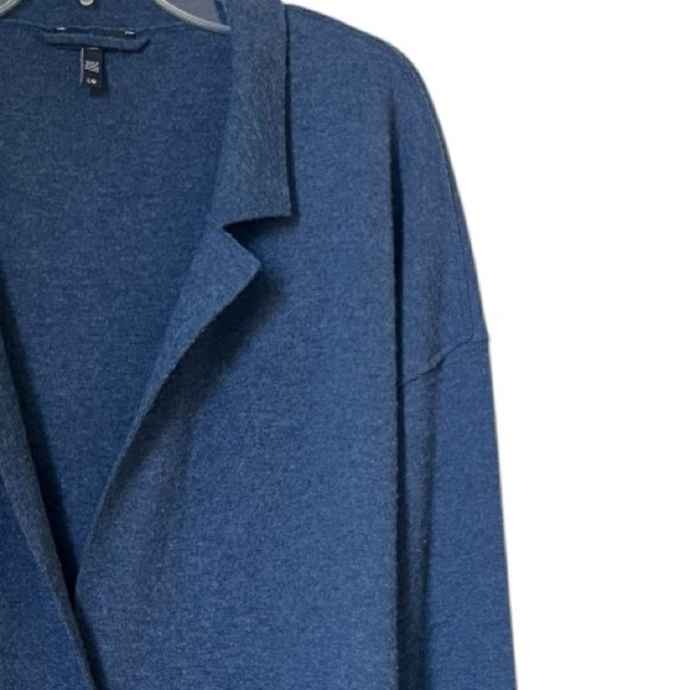 Eileen Fisher Merino Wool Double Knit Notch Collar Deep Blue Sweater Cardigan L - Picture 6 of 10